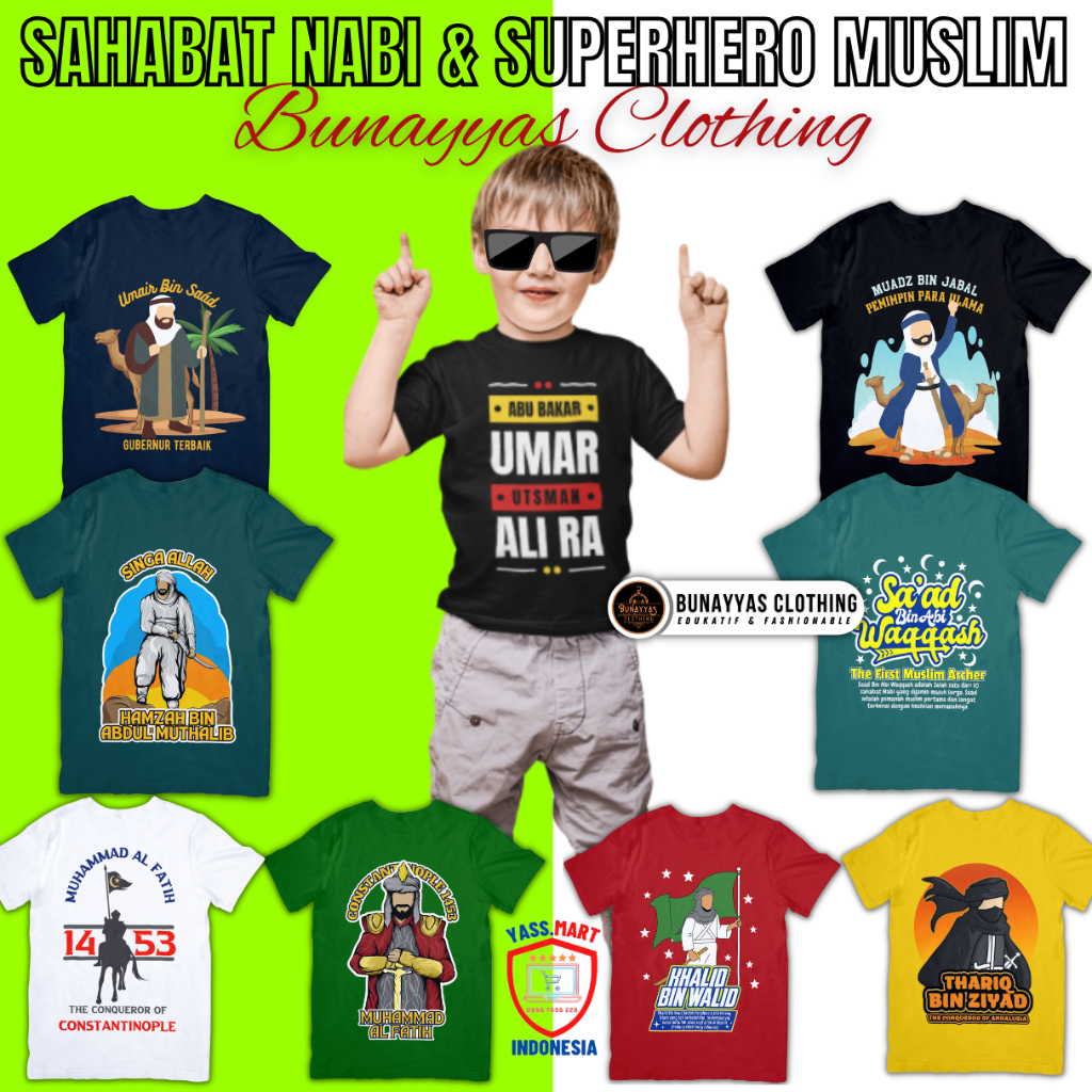 BAJU KAOS DAKWAH ISLAMI KAOS DAKWAH MUSLIM ANAK 2 SD 13 TAHUN KAOS SAHABAT NABI SAID BIN ZAID KHALID