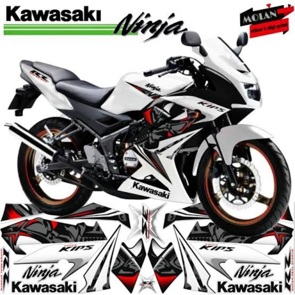 Decal Sticker Striping Lis Motif Ori/Standar Ninja RR 150 SE all warna 2013 / Ninja RR SE 2013 Putih