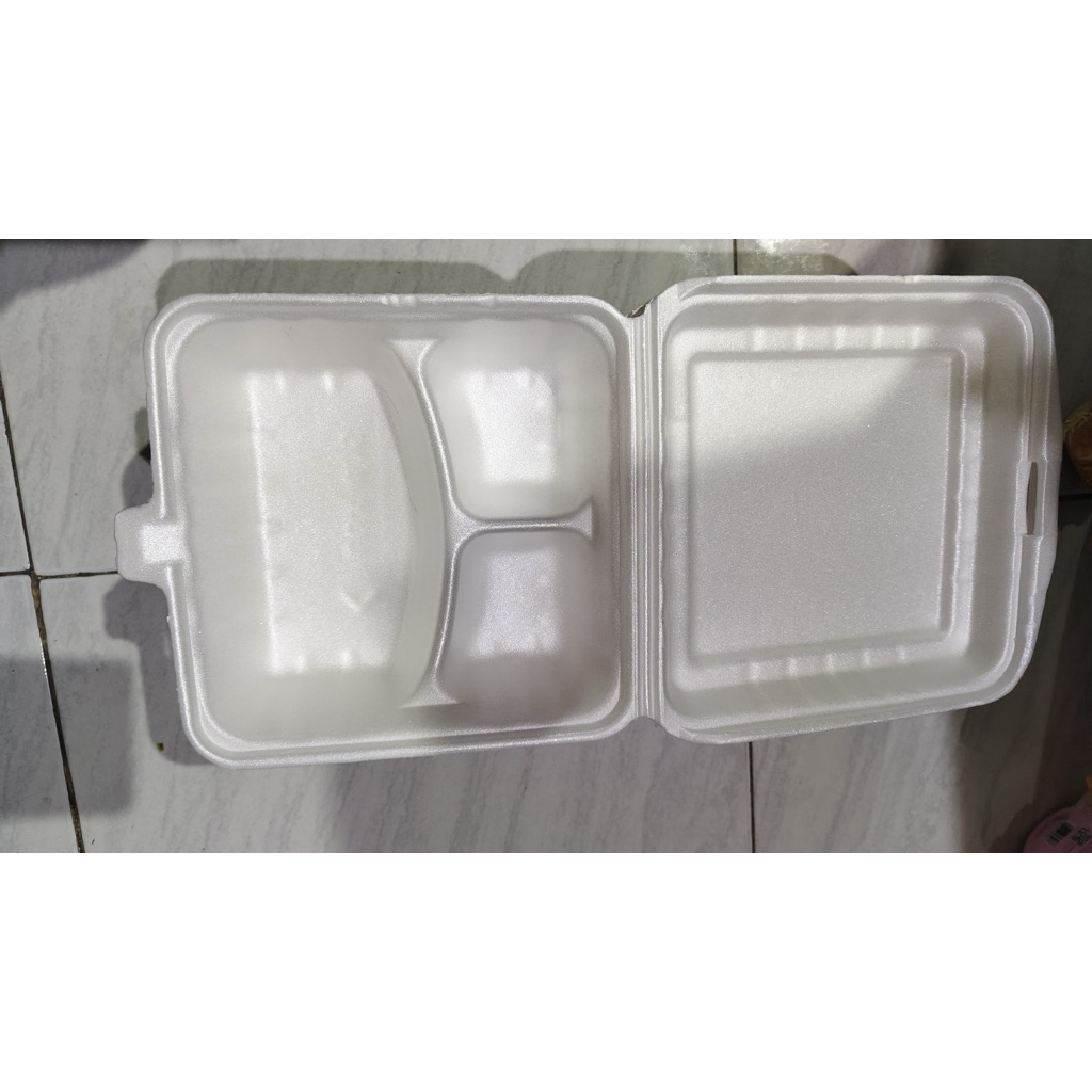 Kotak Makanan Styrofoam Sekat 3 (LUX) – Wadah Nasi Kotak Sekali Pakai