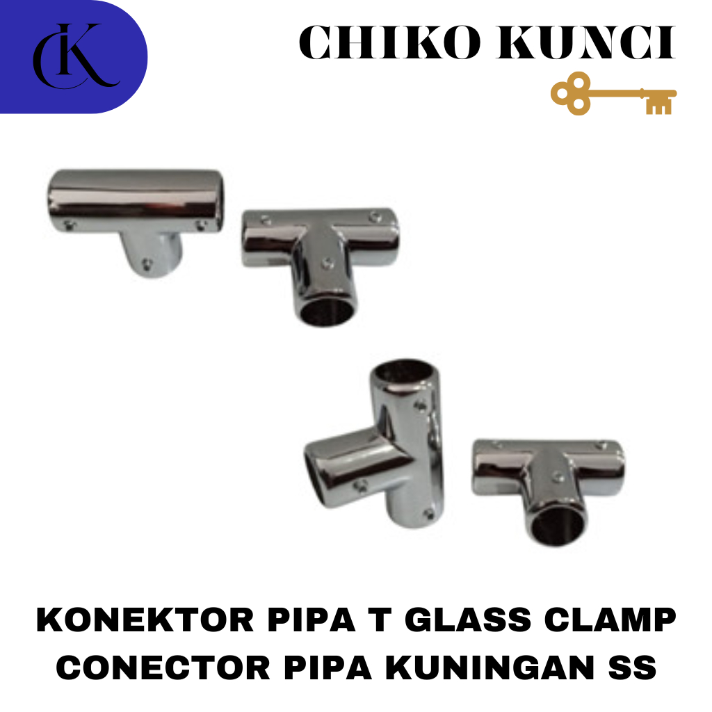 KONEKTOR PIPA T GLASS CLAMP CONECTOR PIPA KUNINGAN SS