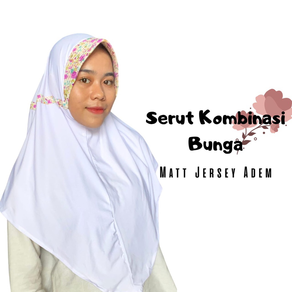 Jilbab serut Kombinasi Bunga