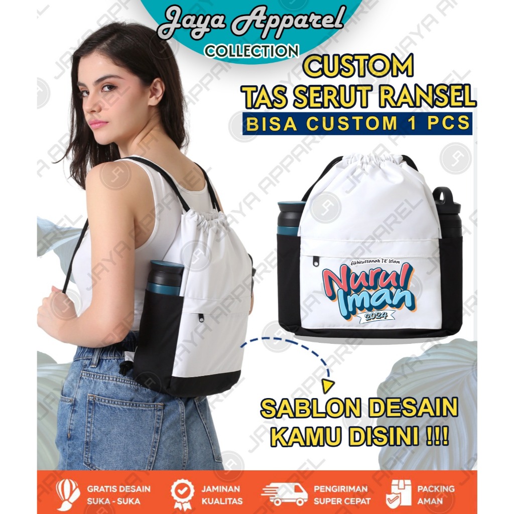 CUSTOM TAS SERUT PUTIH RANSEL - TAS SERUT PROMOSI - TAS SERUT OLAHRAGA - CUSTOM SABLON