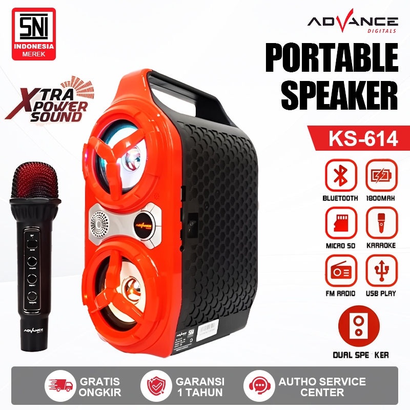 ADVANCE - Speaker Portable Bluetooth dengan 1 Mic Wireless Karaoke (KS-614)