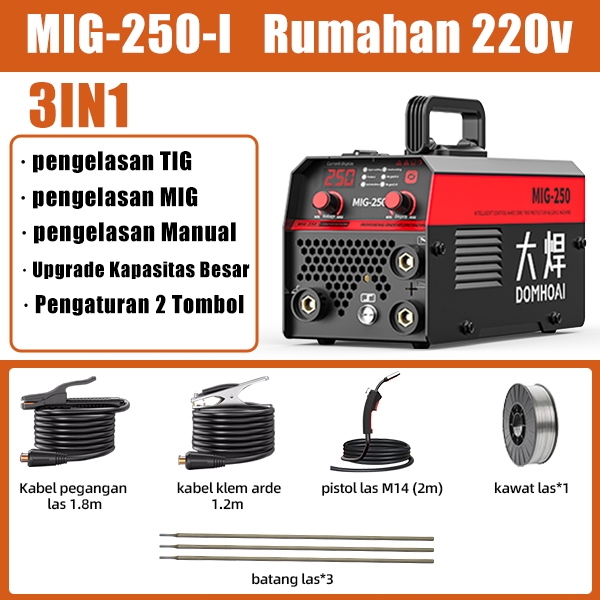 DOMHOAI Mesin Las Inverter MIG-250 120A IGBT Mesin las mig tanpa gas Inverter Trafo las Mesin las lo