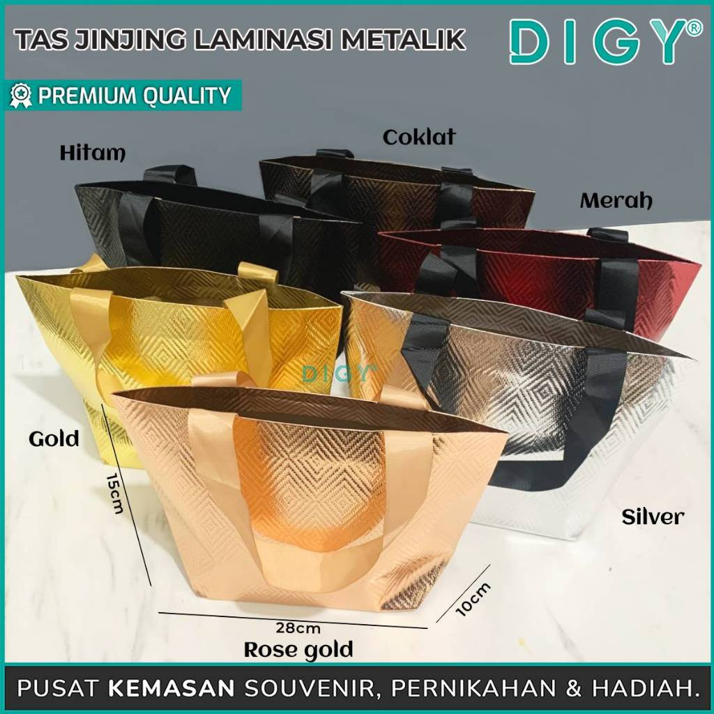 

Tas Jinjing Laminasi Metalik Size : 28x10x15cm / Goodiebag Glossy Metalik /Shopping Bag Metalik