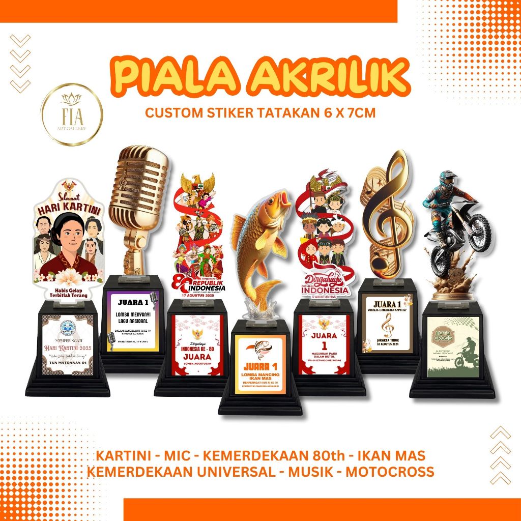 Piala Akrilik Custom Stiker Tatakan Souvenir Hadiah Kemerdekaan Agustusan, Ikan Mas / Carp, Motocros