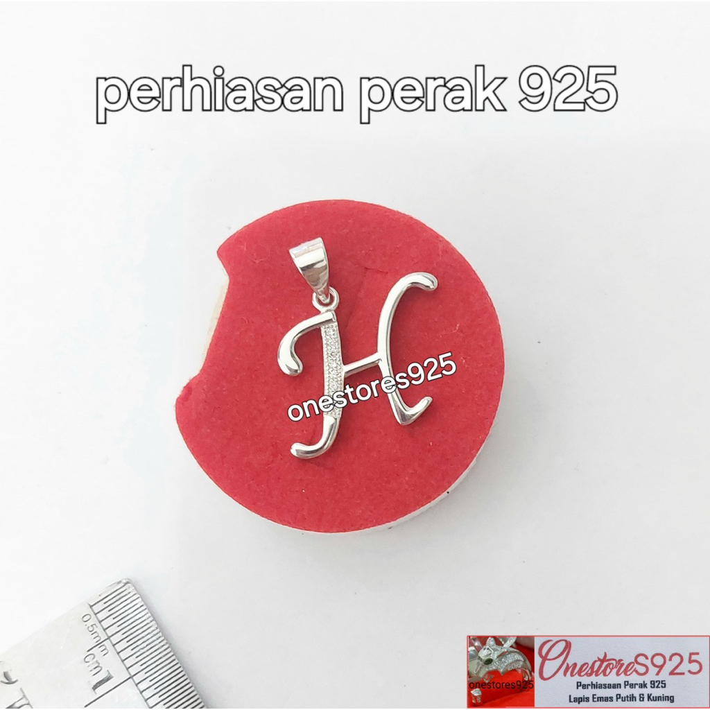 LIONTIN HURUF H PERAK 925 LAPIS EMAS PUTIH
