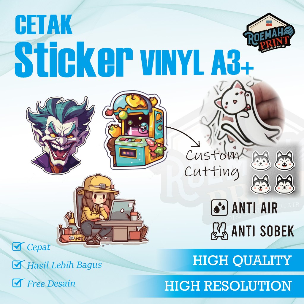 Cetak Stiker Label Vinyl  Stiker Kiss Cut & Print Stiker Custom Die Cut