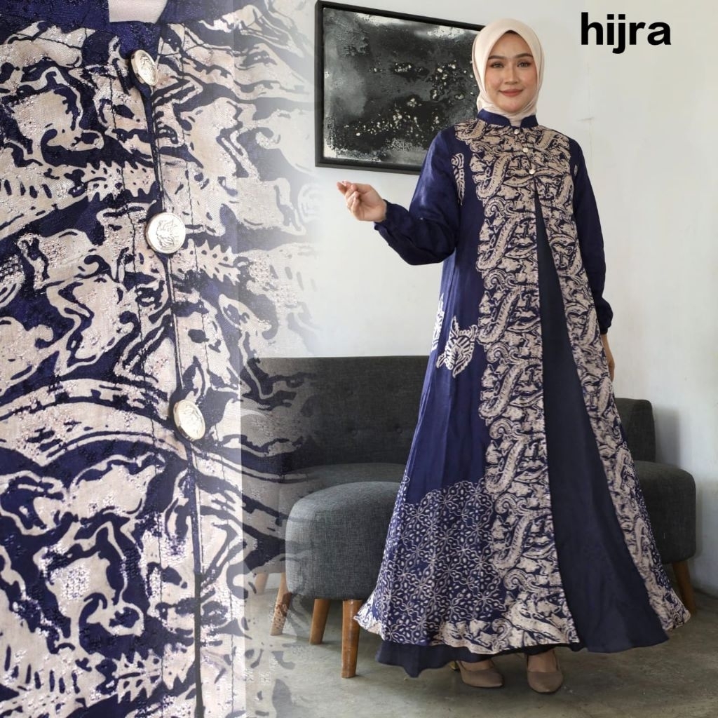 COD ZAHWA-GAMIS BATIK SUTRA VISCOSE KOMBINASI 2 LAYER/Gamis batik moderen super mewah/gamis kondanga