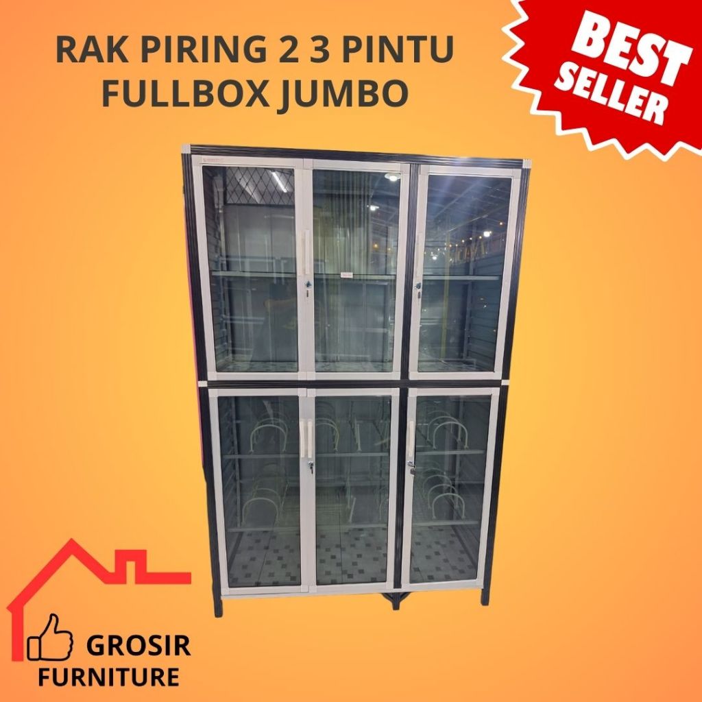 RAK PIRING ALUMINIUM 2 & 3 PINTU FULL BOX JUMBO - KACA RIBEN SUPER