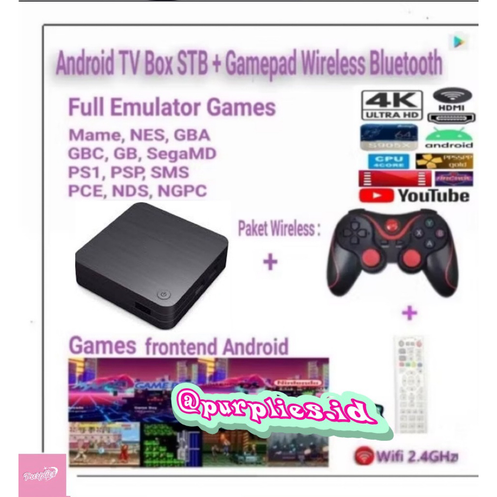 TV Box STB Android Paket Wireless + Gamepad Bluetooth (Tanpa Kabel) Full Games