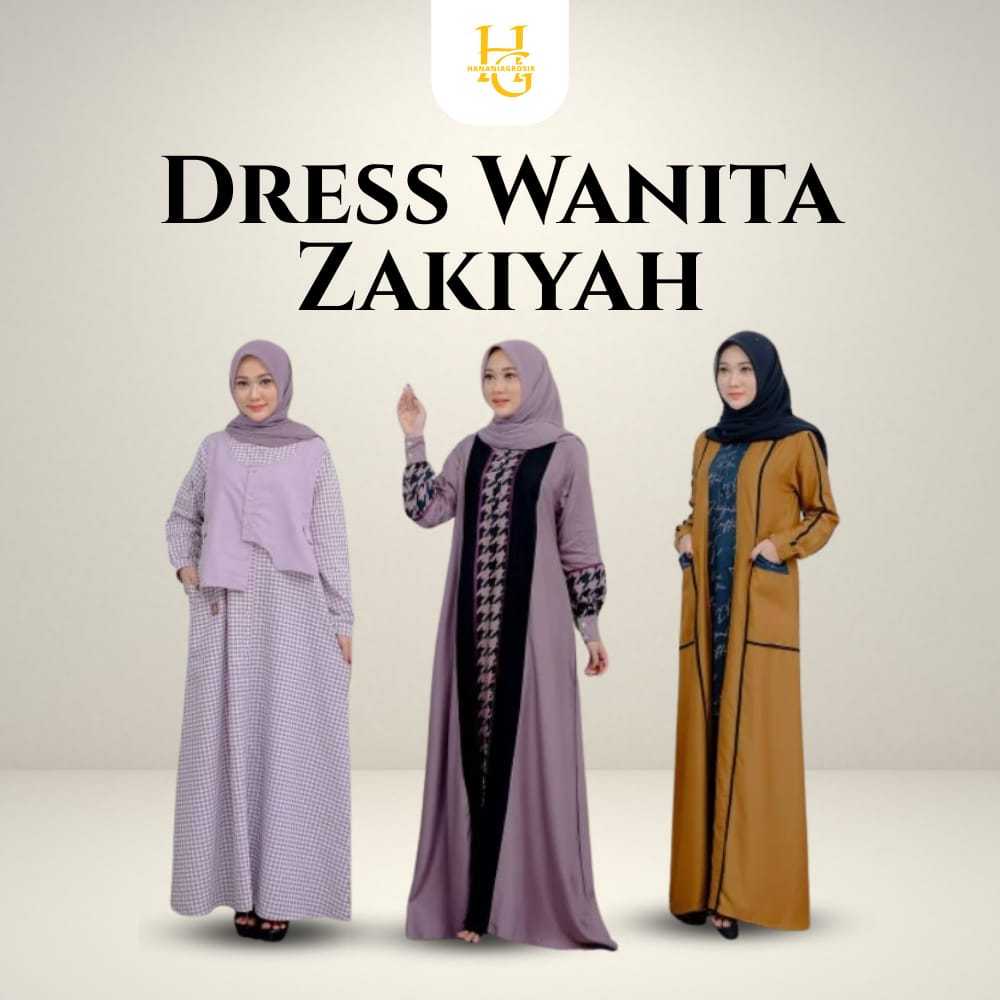 Dress Wanita Zakiyah Kaftan Bahan Cotton Twill Uniqlo & Brokat Original | Busana Muslim Elegan Pesta
