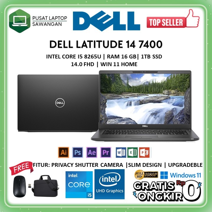 Laptop Murah Dell Latitude 14 7400 Intel Core I5 8265U Ram 16GB 1TB SSD Windows 11 Second Bergaransi