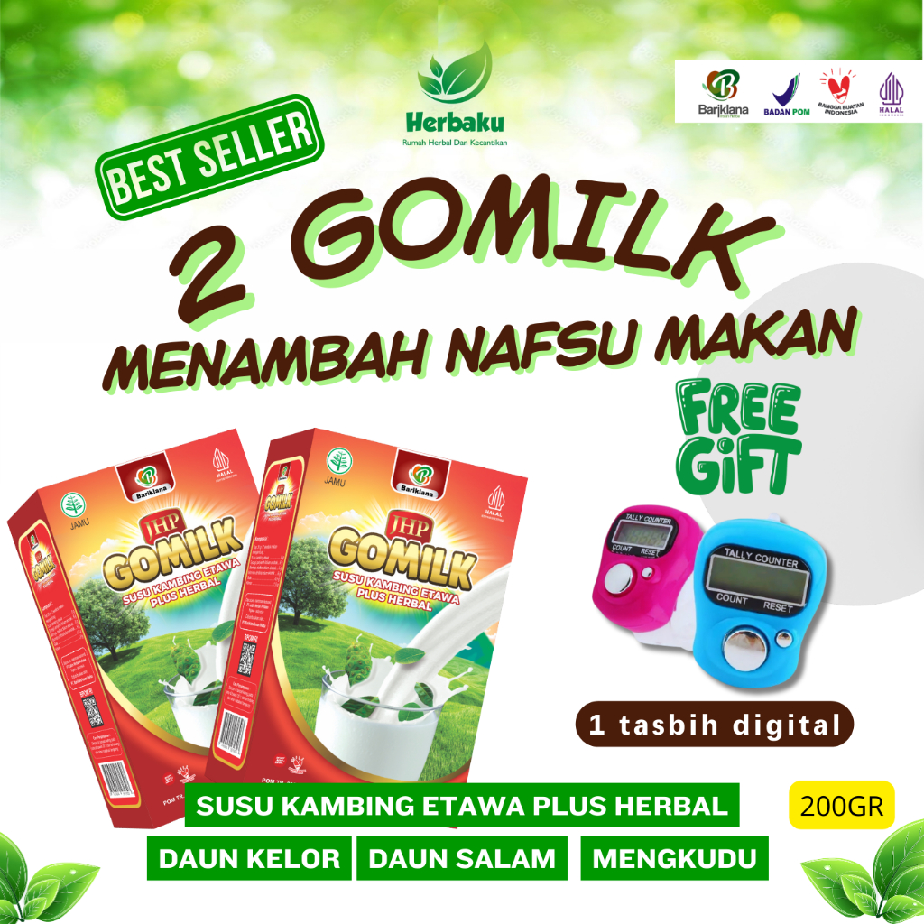 

GOMILK Susu Kambing Etawa Plus Herbal 2 Box Menambah Nafsu Makan Anak & Dewasa + Free Tasbih Digital