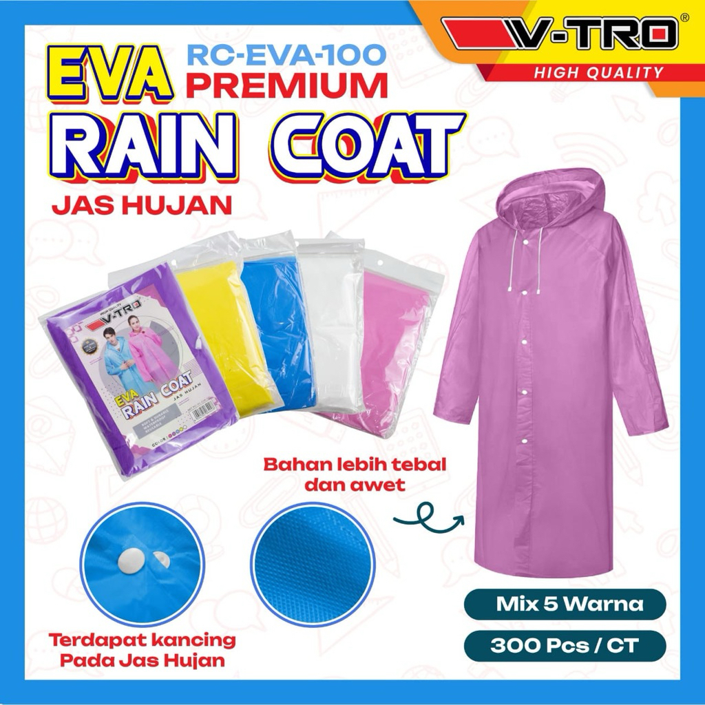 BEST SELLER JAS HUJAN PONCHO V-TRO RC EVA-100 WARNA ALL SIZE ( PCS ) [ ORIGINAL ]