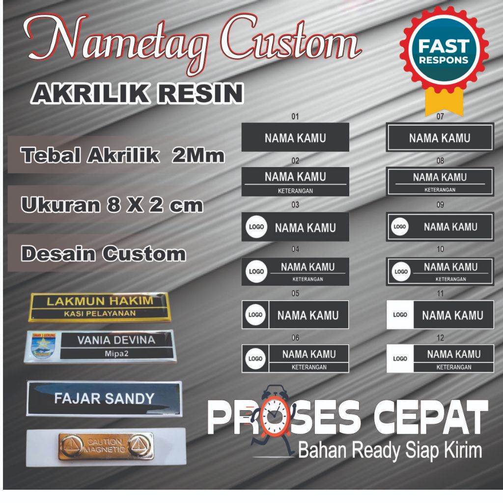 

Namge Tag Custom / Name Tag Dada / Name tag Akrilik / Name Tag pakai peniti dan Magnet