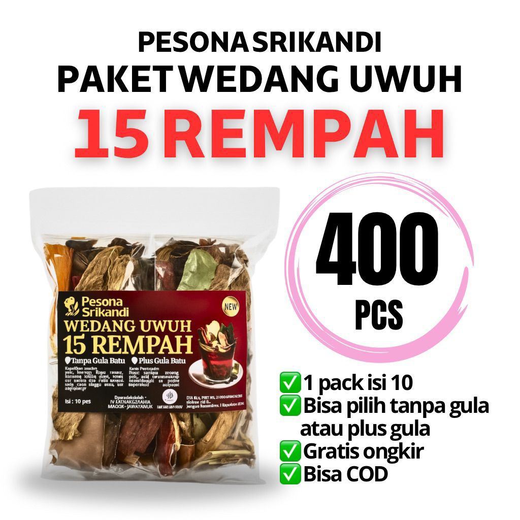 

PAKET 400 PCS (10 PACK) WEDANG UWUH 15 REMPAH PESONA SRIKANDI