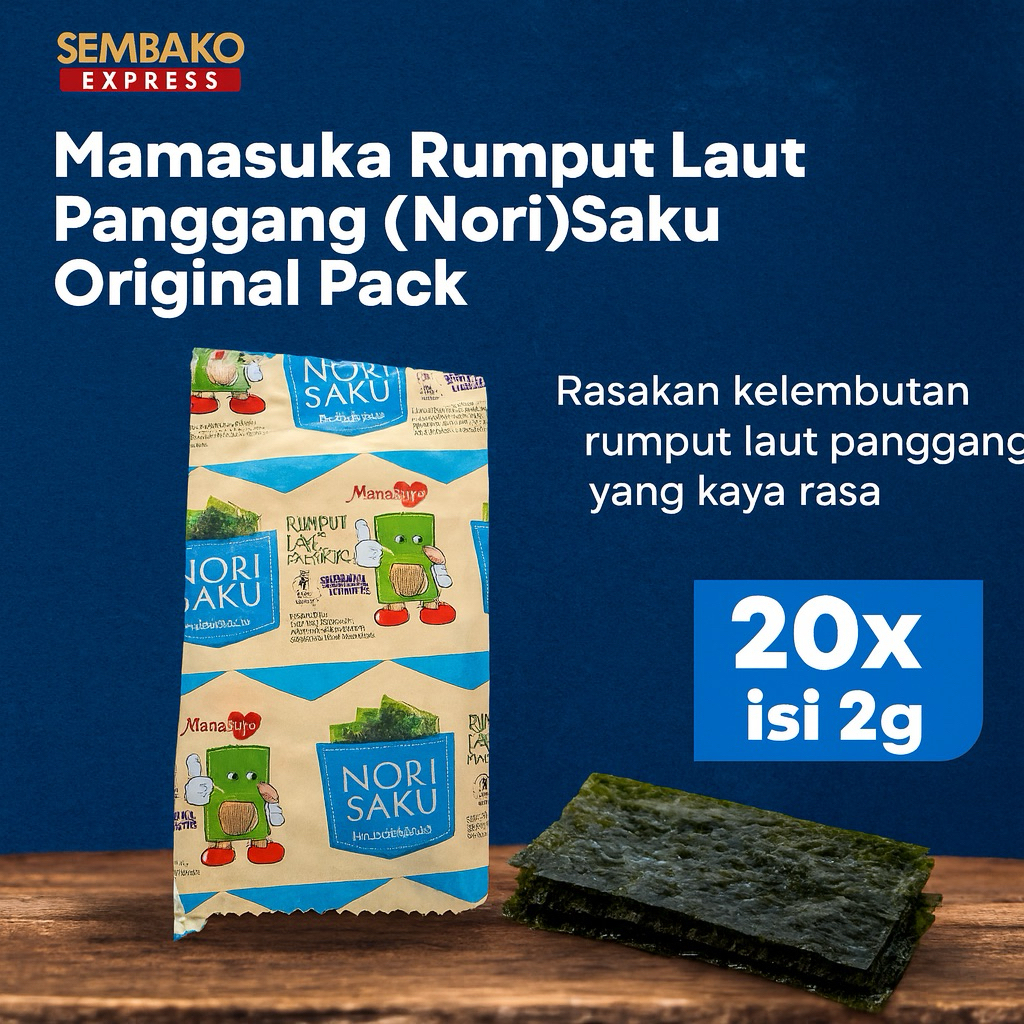 

Mamasuka Rumput Laut Panggang Nori Saku Original 2g x 20pcs