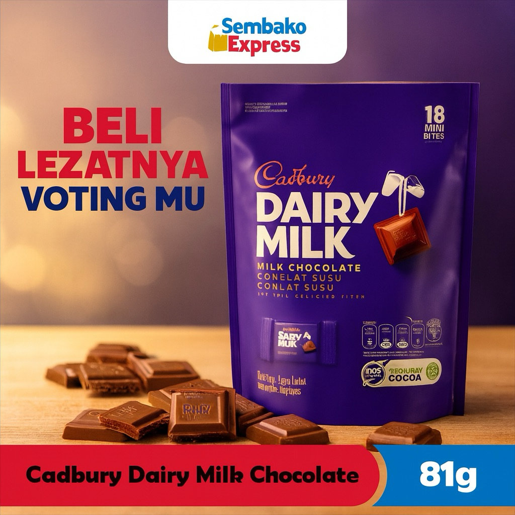 

Cadbury Dairy Milk Chocolate Mini Bites 81g | Cokelat Susu Lumer Premium