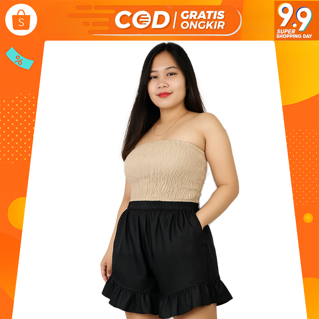 Celana pantai wanita rempel pendek bawahan