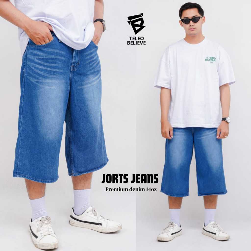 Celana Pendek Jeans Pria Celana Jeans jorts Baggy Jeans Short Wisker Pria Teleo Believe