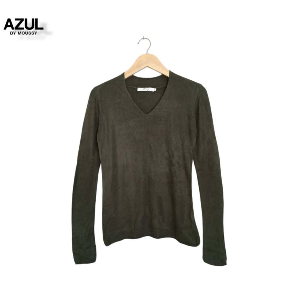 Sweater / Atasan Basic V-Neck Azul Hijau Army (KODE : B100-05)