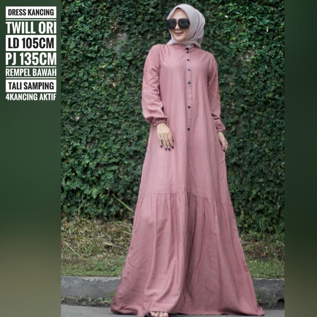 5 WARNA‼️GAMIS TWILL ORI/ GAMIS TWILL POLOS / REMPEL BAWAH/ GAMIS KANCING BUSUI/ GAMIS CAP PEKALONGA