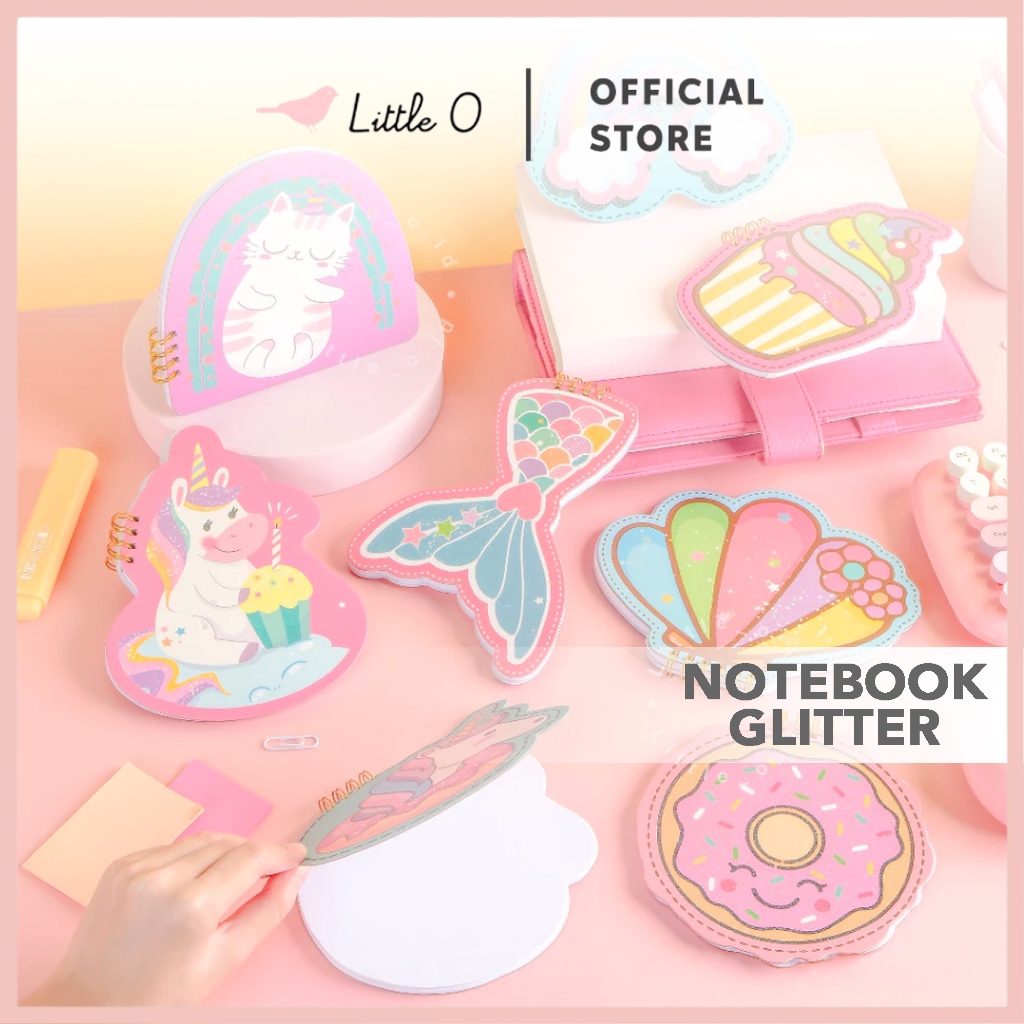 

LITTLE O Notebook Karakter Glitter Summer Holidays Notebook Buku Tulis Catatan Blank