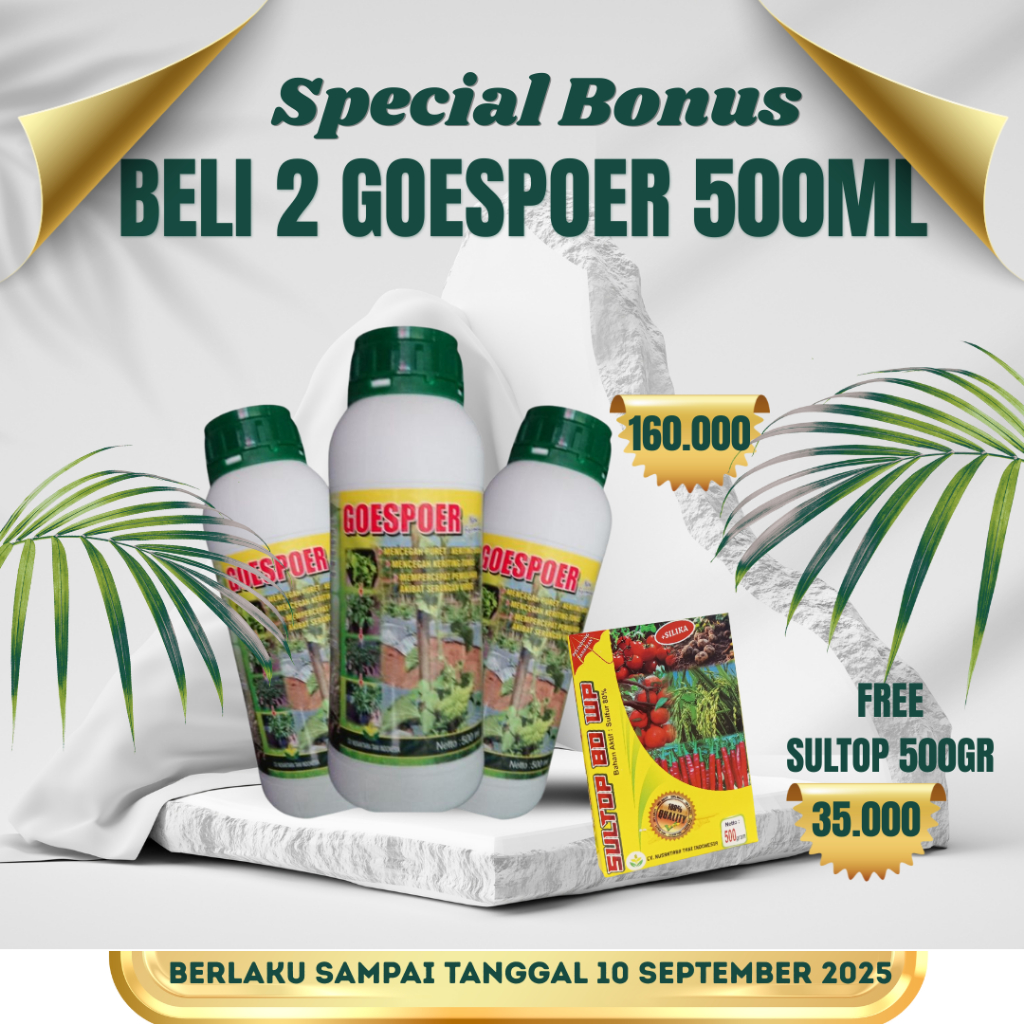 Pupuk Goespoer 500ml + Sultop 500gr Spesial Bonus, Nutrisi Pupuk, Obat Anti Keriting Daun, Puret ser