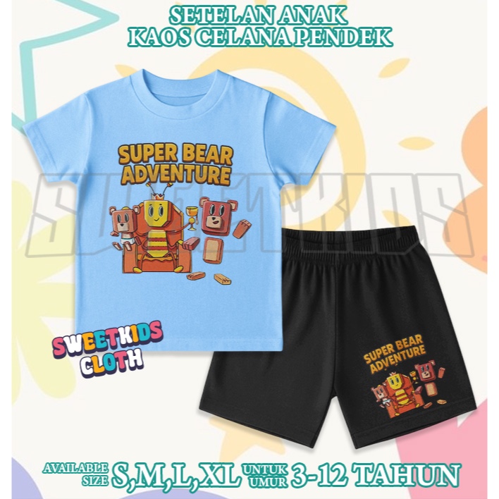 Setelan Kaos Anak Super Bear Adventure Queen Bee / Baju Celana Pendek Setelan Anak Super Bear Bee Us