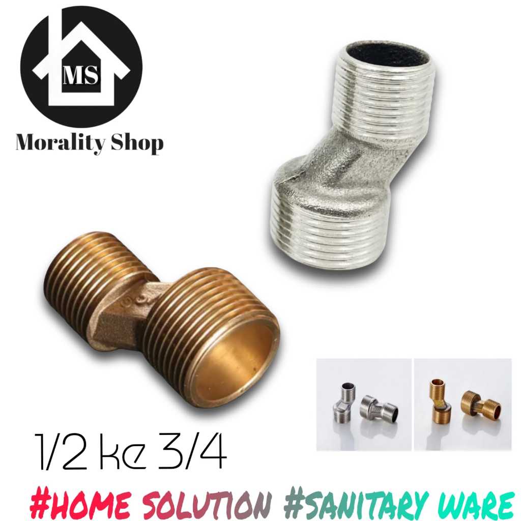 spare part sambungan kran air panas dingin m12 bracket nepel kuningan 3/4 ke 1/2 stainless S12