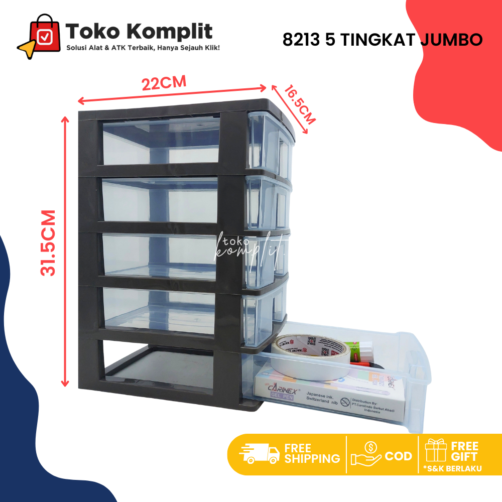 Komplit - Laci Susun JUMBO 8213 Besar Dior 5 tingkat/ Container / Laci Plastik / Rak Susun besar