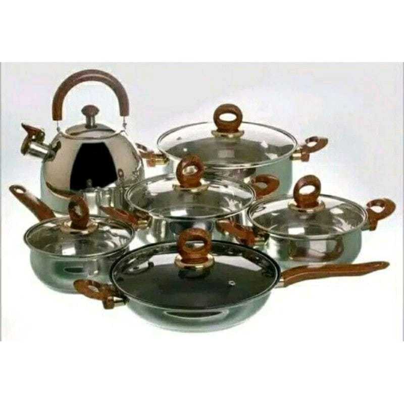 Panci Set 12 + 1 Pcs Panci Set Serbaguna Panci Set Stainless Steel anti karat Panci set Teko stainle