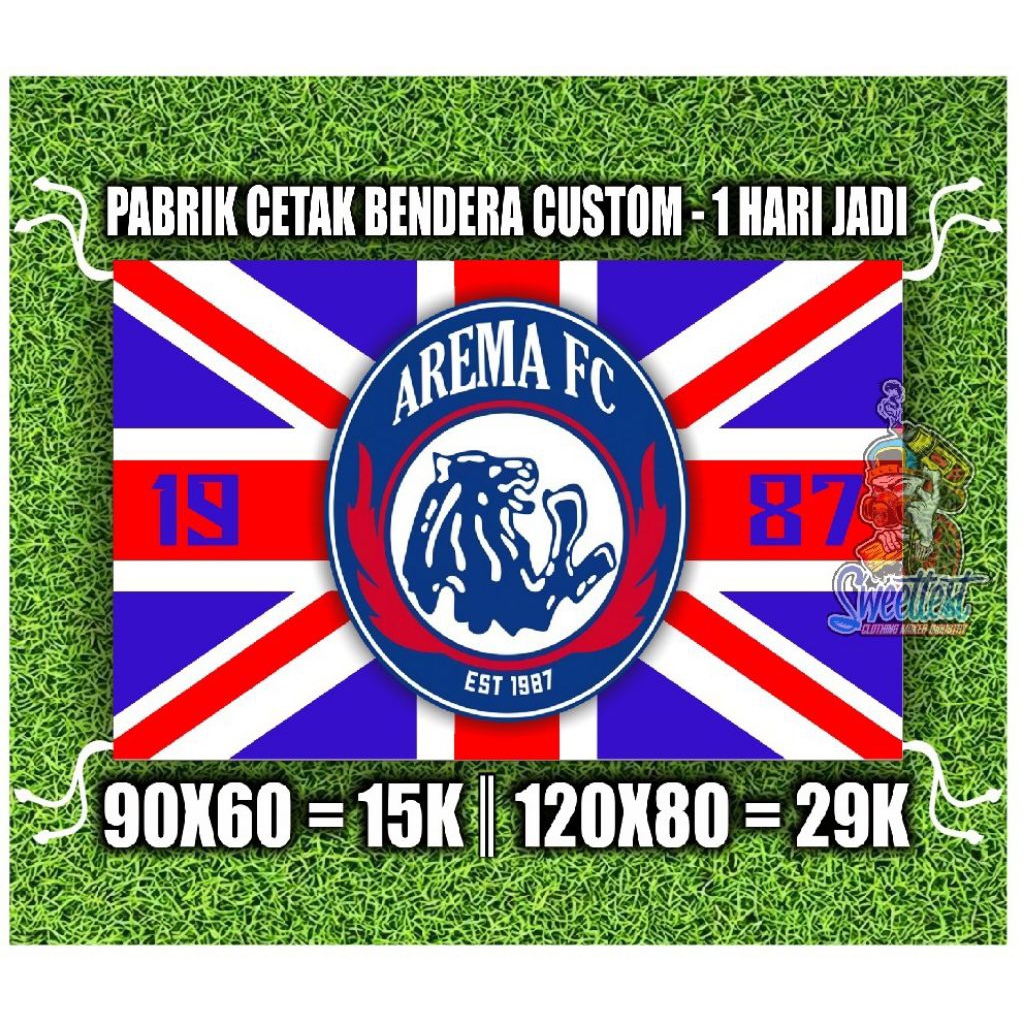 READY STOK + FREE STICKER BENDERA AREMA, MINIFLAG AREMA, GIANTFLAG AREMA, LOGO AREMA, SPANDUK KAIN A