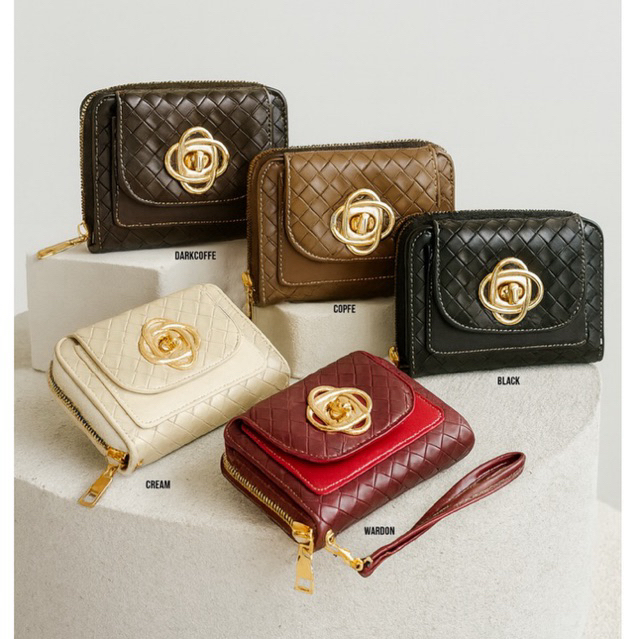 CFG Dompet OLIO Wanita Import Premium – Dompet Lipat Mini Kulit Anyam Elegan 12x9 cm