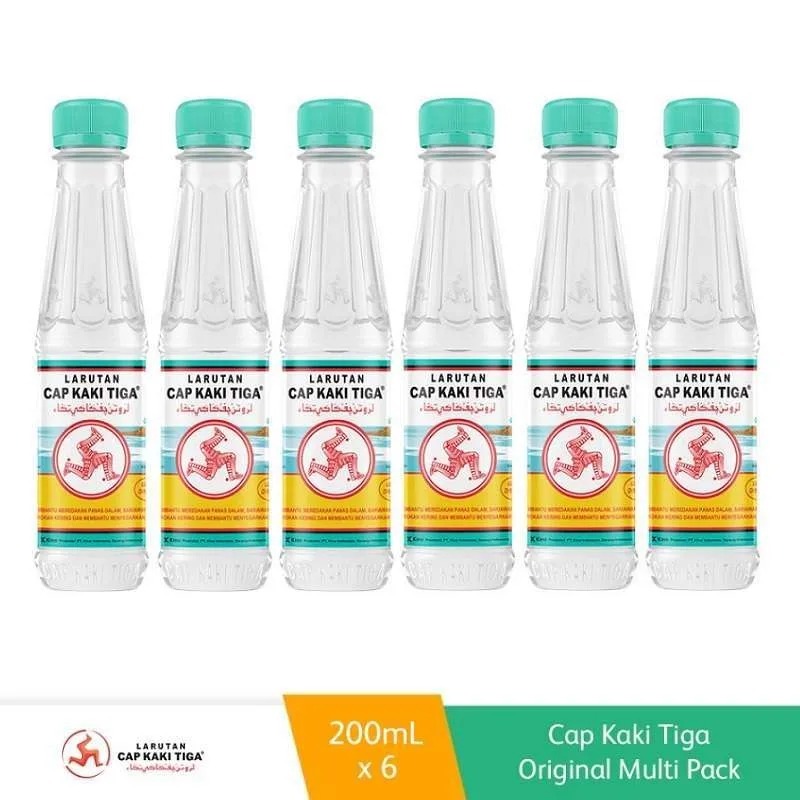 Larutan Cap Kaki Tiga  Original Plain PET  200ml isi 6 Botol Minuman Penyegar atasi Panas Dalam dan 