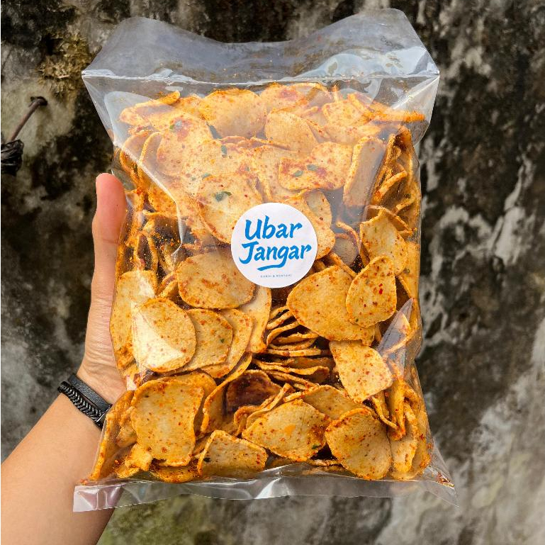 

Keripik Basreng bumbu atom dan chili oil plus extra daun jaruk kemasan 500gr