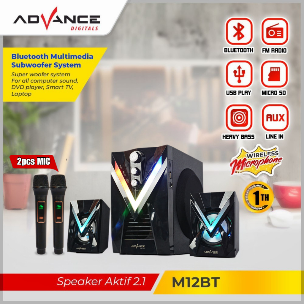 2Mic Advance Speaker Bluetooth Bass Speaker Portable Speaker Aktif Subwoofer 12BT
