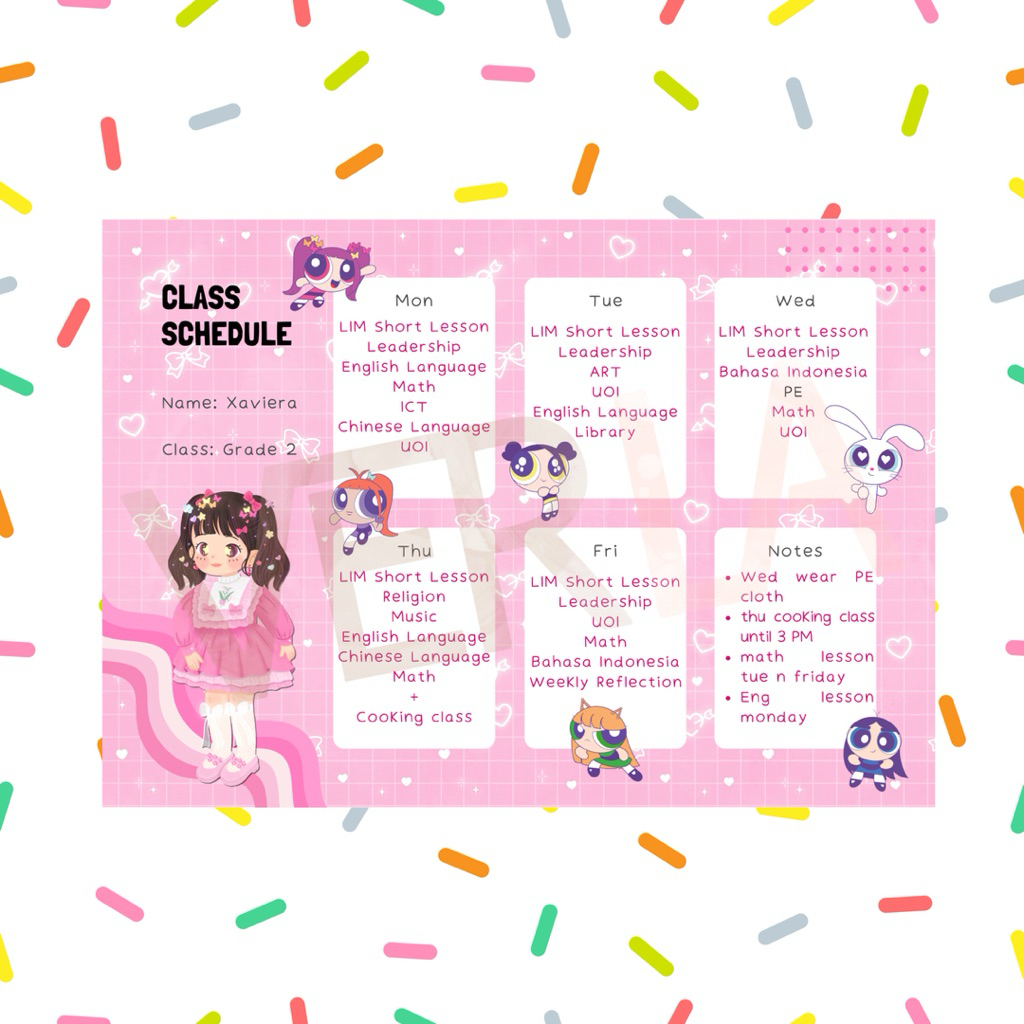 

Papan Jadwal Kelas Custom / Custom Class Schedule / Jadwal Sekolah