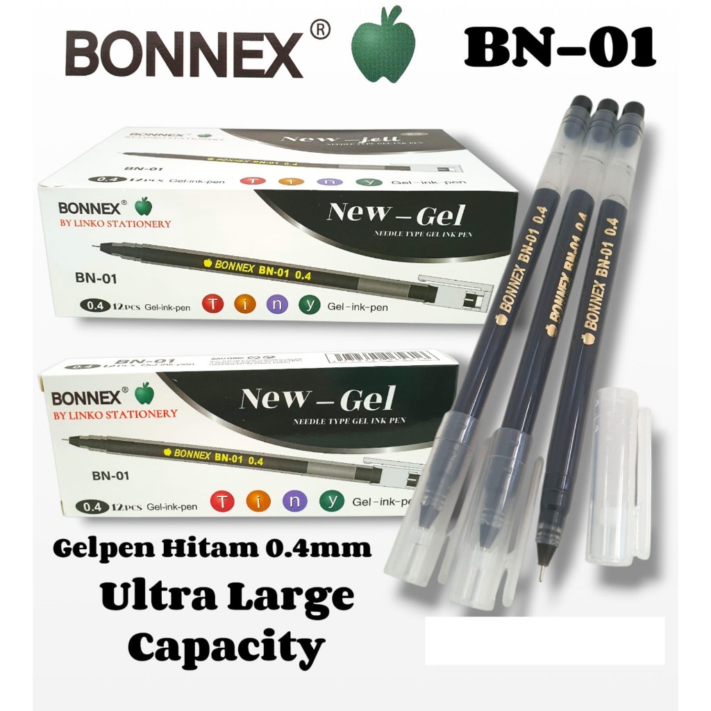 

[12 Pen] Pulpen NEW JELL 0.4mm HITAM - Bonnex BN-01