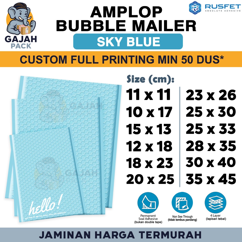 

Amplop Bubble Wrap SKY BLUE Biru Envelope Bubble Bag Mailer Safety Security Packing Perekat Paket Premium Murah RUSFET / SATUAN