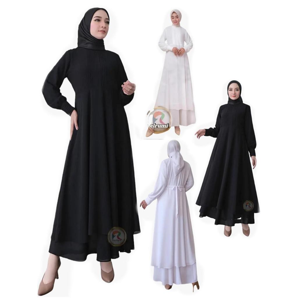 Gamis Mewah Elegan Terbaru 2025 Ceruty Wanita Hitam Manis Putih Polos Kondangan Pesta Modern Premium