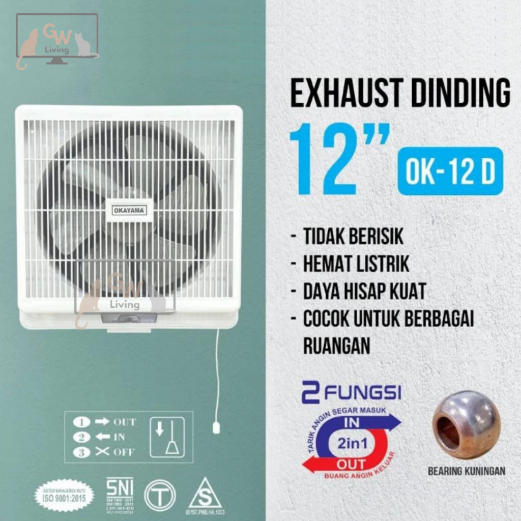 Okayama Kipas Exhaust Hexos 2in1 Dinding Daya Hisap Kuat Tdak Berisik Hemat Daya