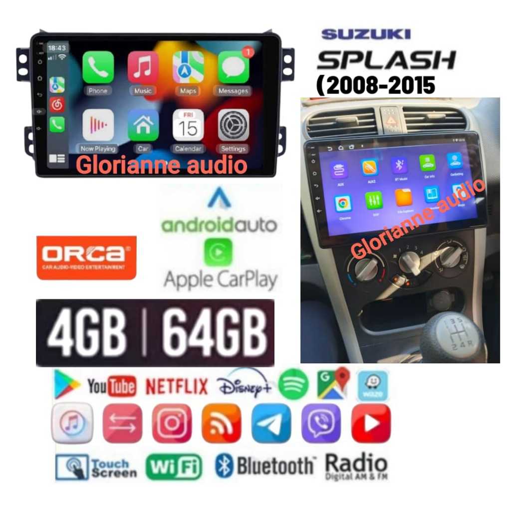 Head Unit Android Orca Ram 4/64GB Suzuki Splash 2008 2010 - 2015 9 inch