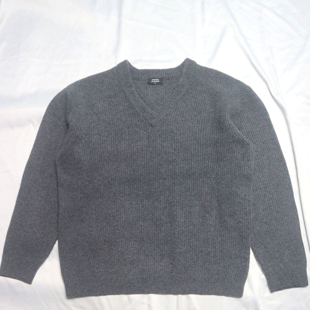 MUSINSA STANDAR Lambswool Ribbed V-neck  Lidi Tebal minus Noda dikit Abu Grey Knitwear Sweater Sweat