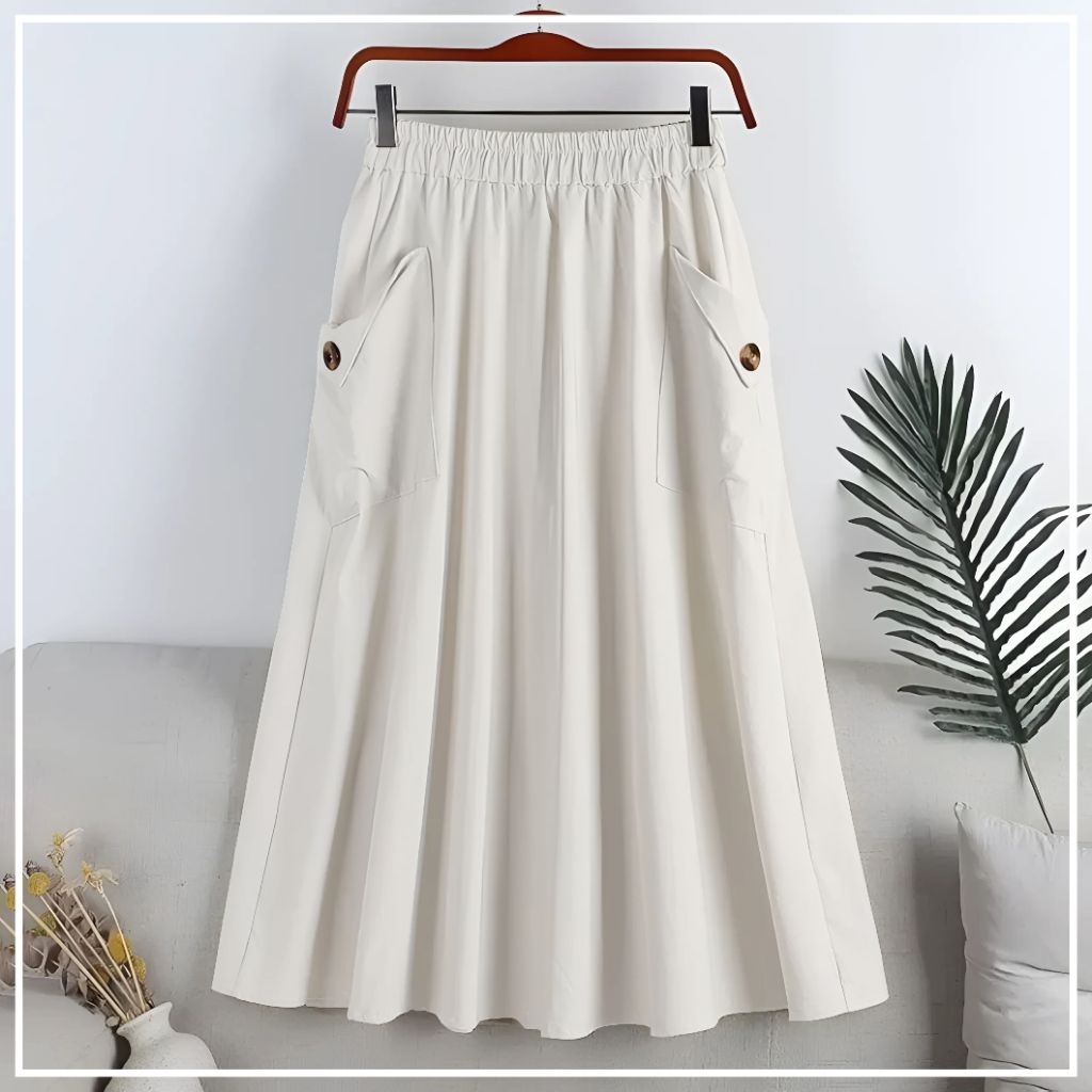 Rok Cargo Twil wanita panjang - Rok Wanita Korean style - Rok Cargo wanita panjang - Rok Panjang Wan