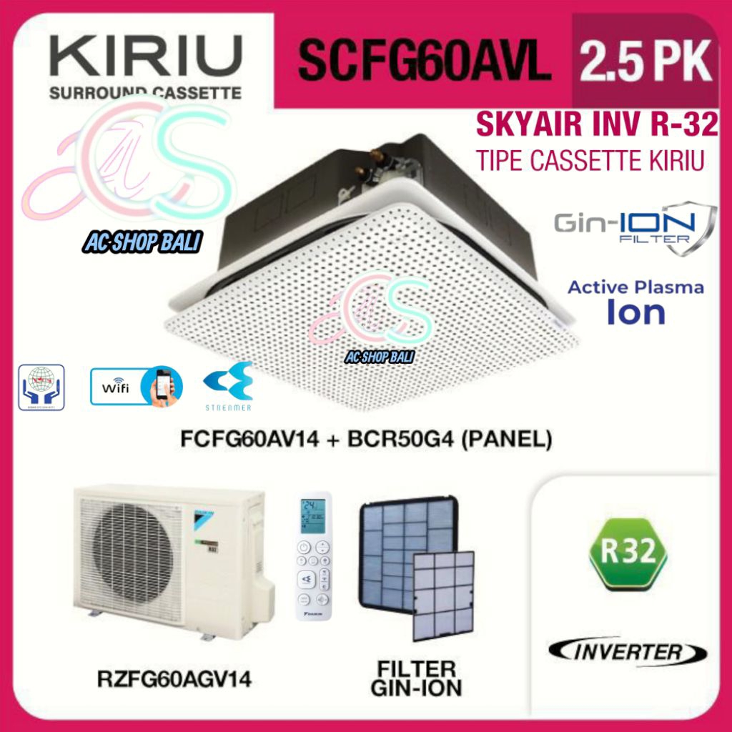 Ac Skyair Daikin Kiriu Inverter 2.5 Pk R22 FCFG60AV-L Daikin Ac Cassette