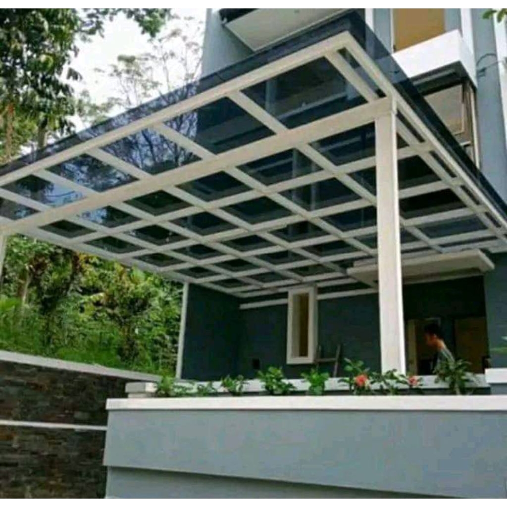 kanopi solarflat clear-grey-bronze rangka besi holo galvanis dan sudah trima beres ka