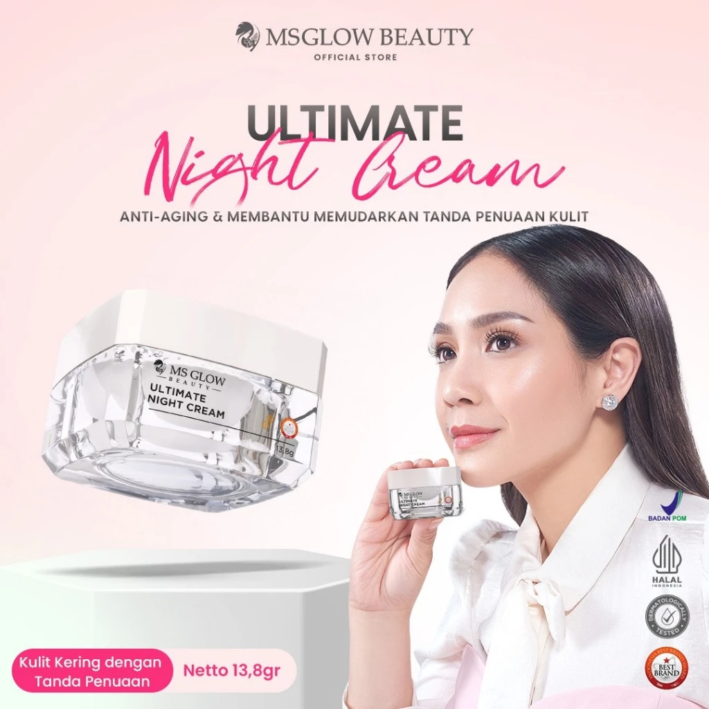 MS GLOW - Ultimate Night Cream - Untuk Flek Hitam Membandel Menyamarkan Noda Hitam Bekas Jerawat