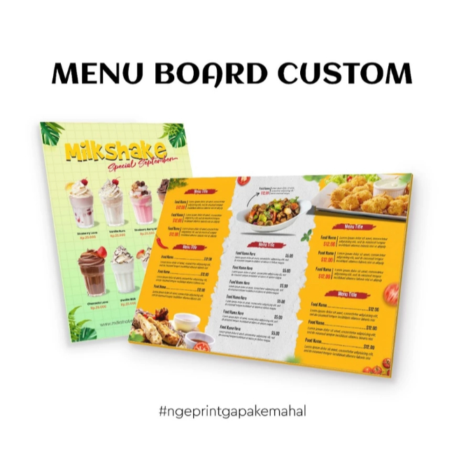 

Cetak Menu Board Custom / Print/Cetak Papan Menu Hard Cover A3 / Daftar Menu Hardcover Makanan Restoran / Katalog